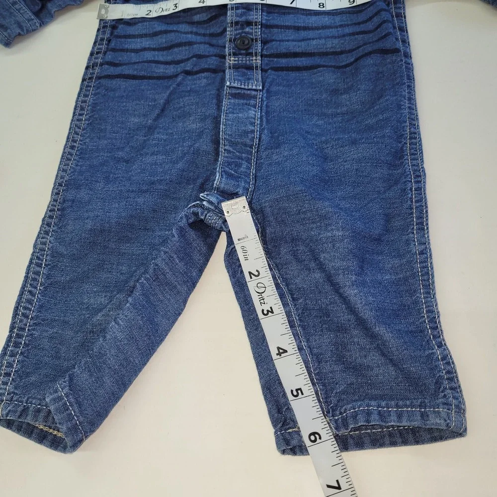 Baby Gap 1969 Coverall Infant 3-6 Month Blue Chambray Stripe Snap Bottom 1-Piece